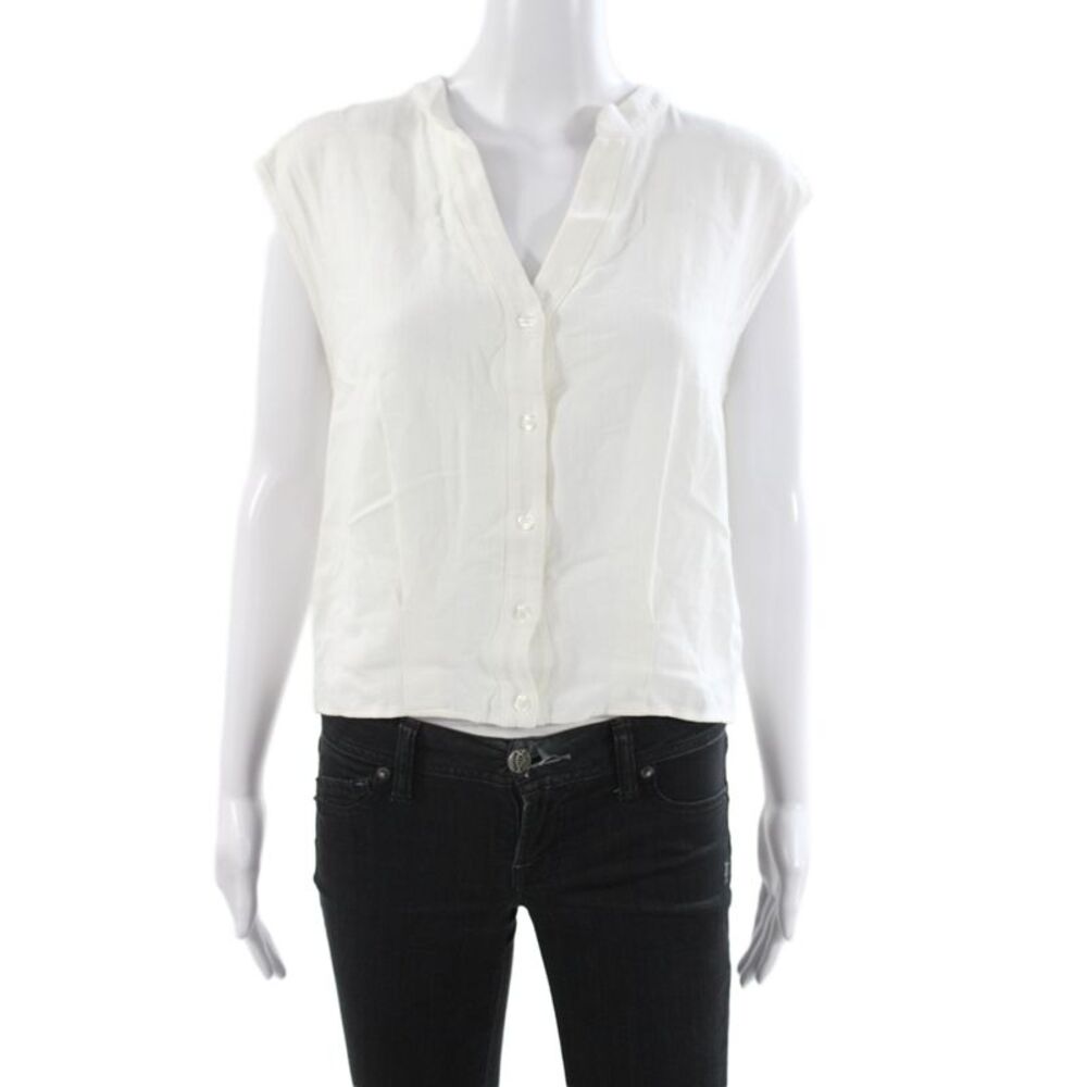 Drew Womens Basic Sleeveless V-Neck Button White Rayon Blouse Size M